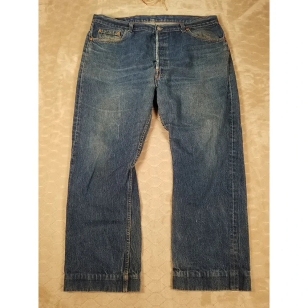 VTG Levis 501 Jeans Tag 42x32 Fits 39x27‎ Hemmed USA Made Medium/Dark Wash